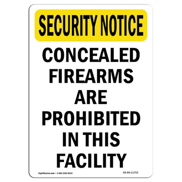 OSHA Security Sign, 5" Height, Concealed Firearms Are Prohibited, Portrait, 10PK